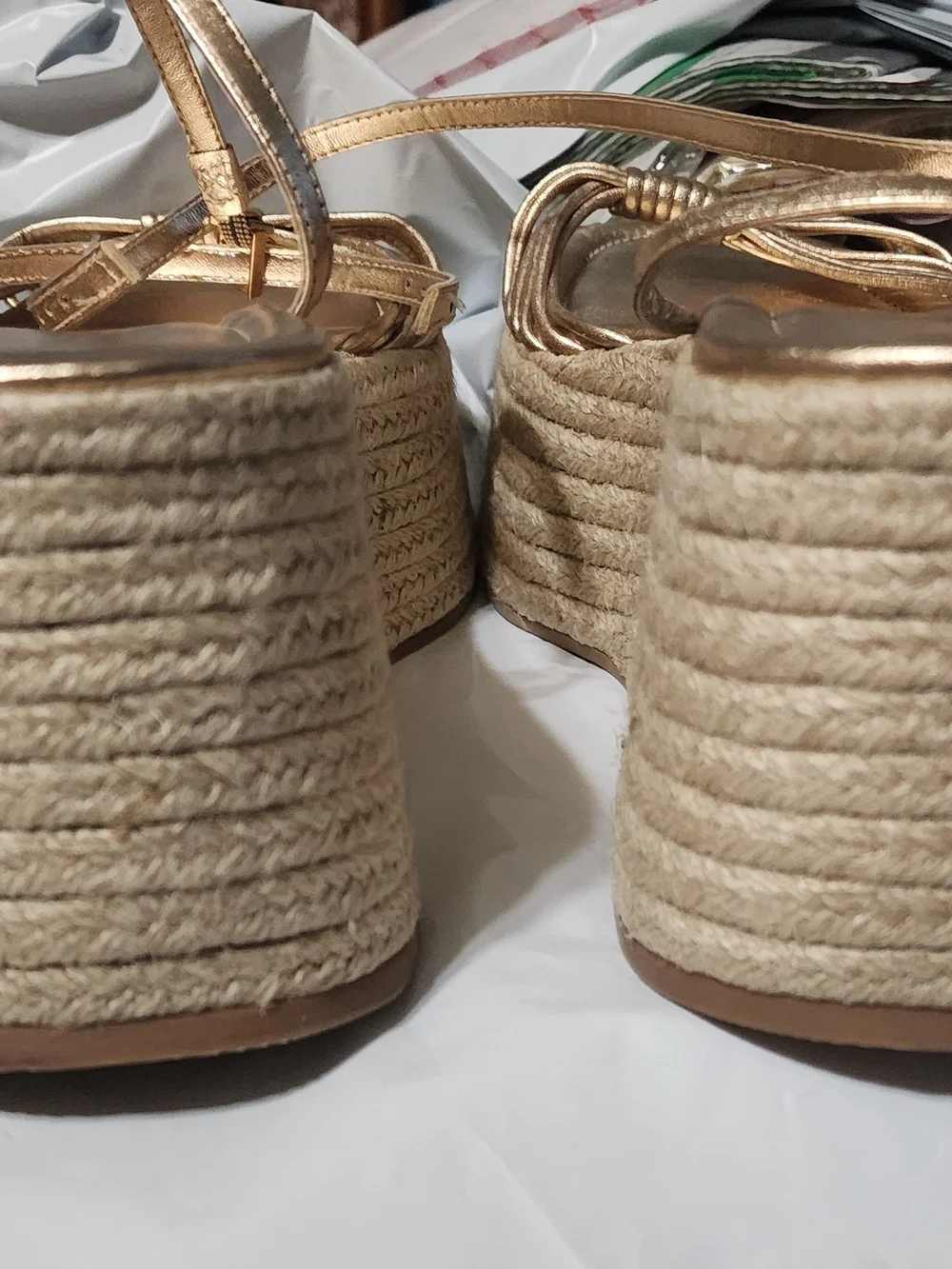 Schutz Gold Wedge Espadrille Sandals - Metallic Gold Sz 9.5 New